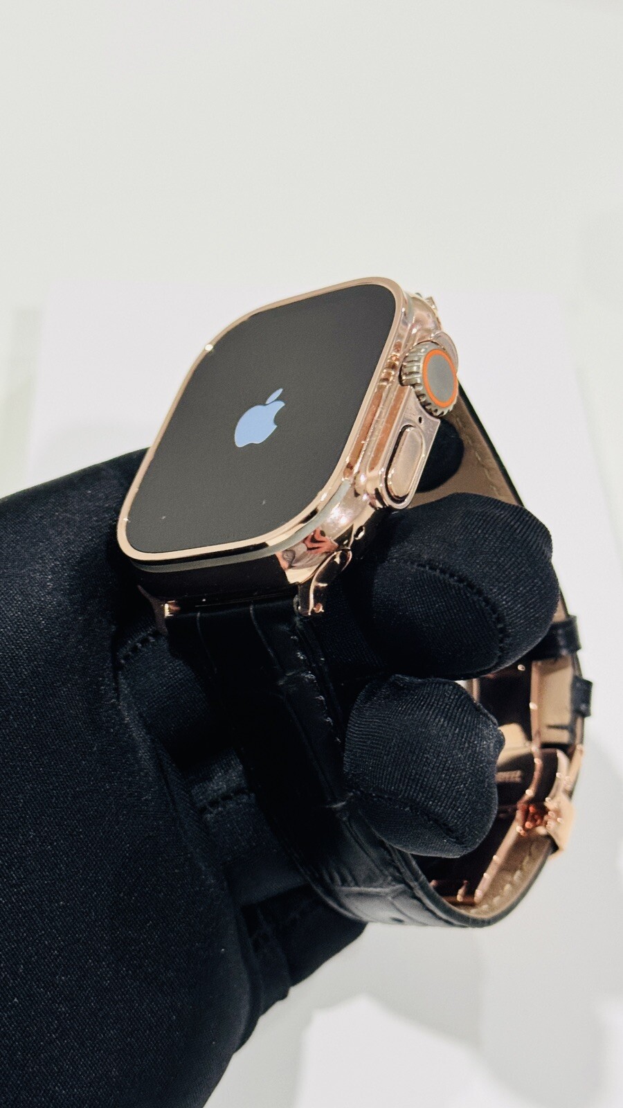 24k ROSE Gold Plated Apple Watch ULTRA 2 49mm Black Leather Band CUSTOM Lux Box