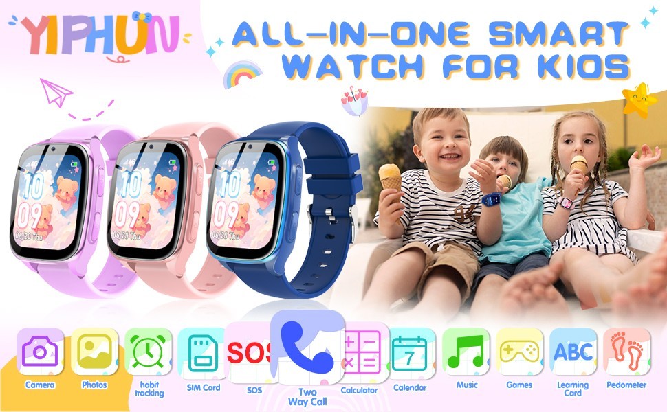 4G Kids Smart Watch with SIM Card, SOS Call, Camera, Music & Games – Gift for Ag
