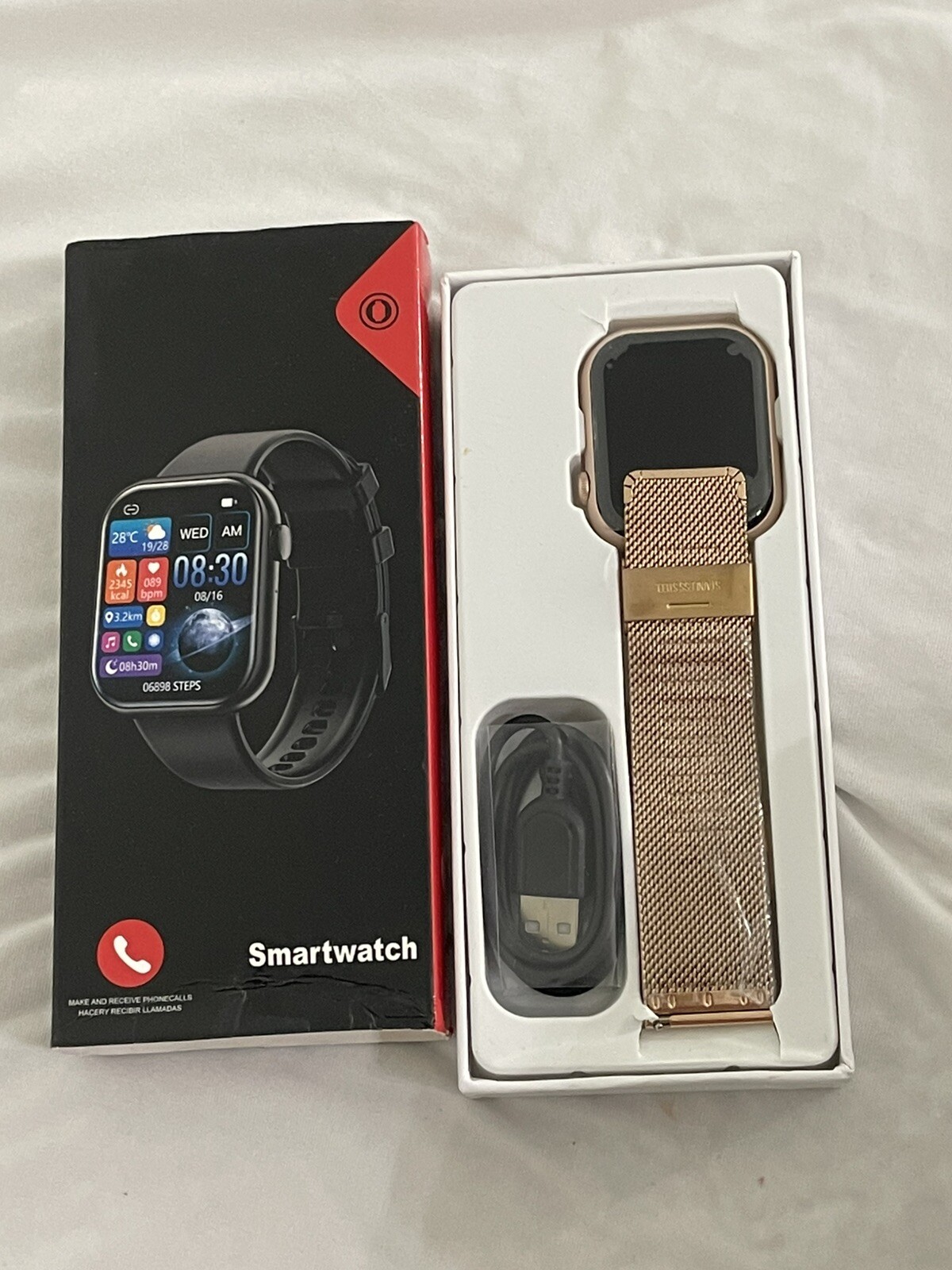 SMART WATCH G28 1.85 INCH DISPLAY WATERPROOF FITNESS HEART RATE / Rose Gold Band