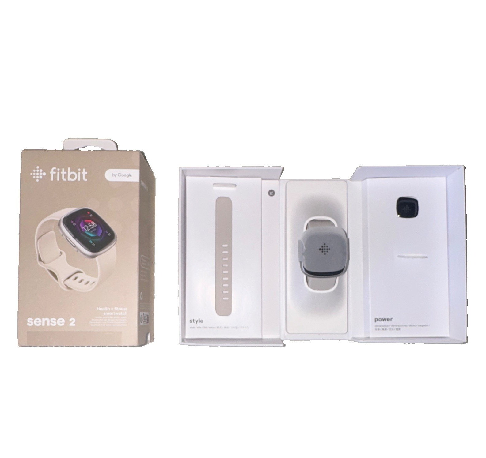 Fitbit Sense 2 24mm Silver Aluminum Smartwatch, White Silicone Band, Bluetooth
