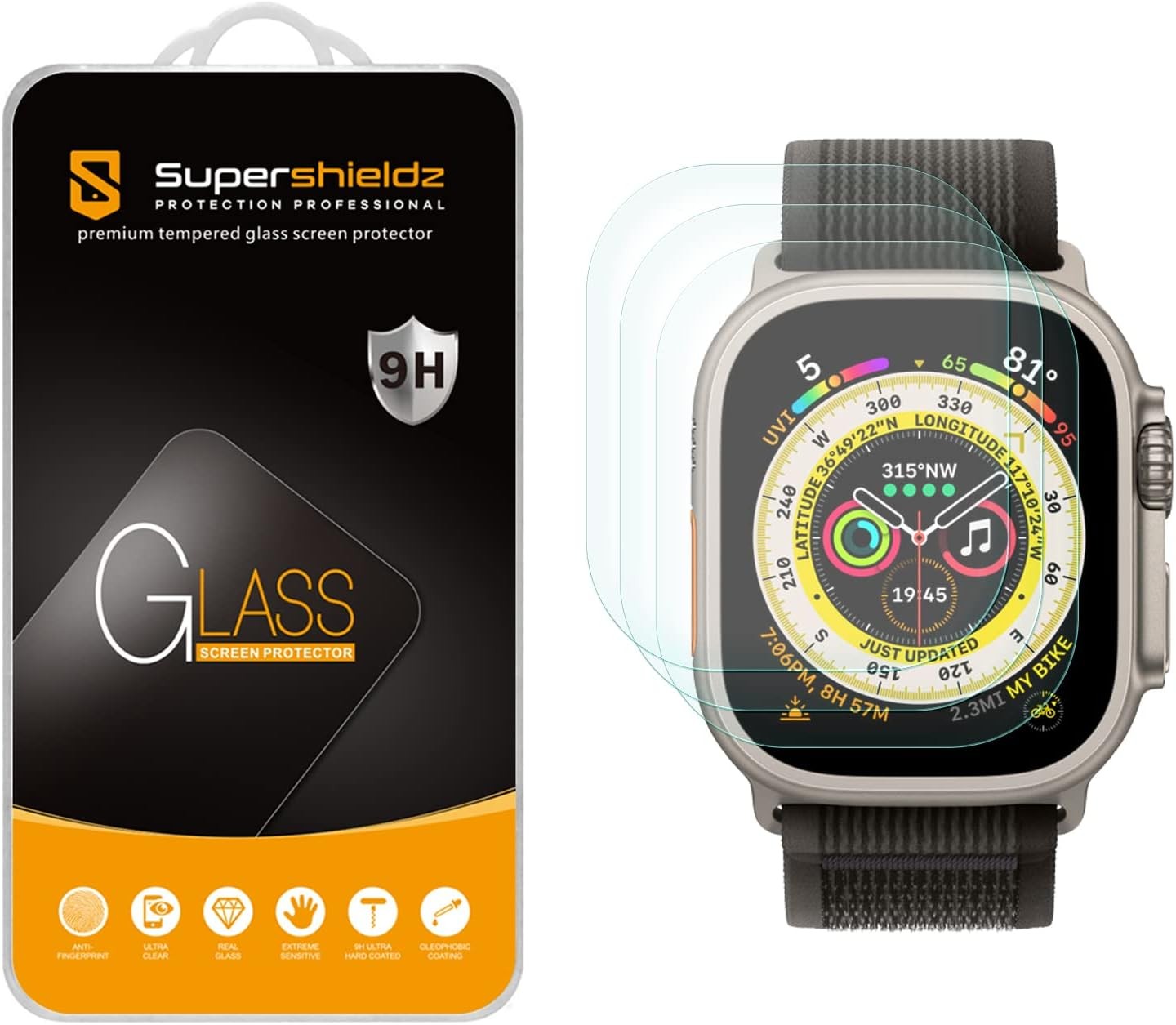 3 Pack Tempered Glass Screen Protector for Apple Watch Ultra (49mm) Anti Scratch