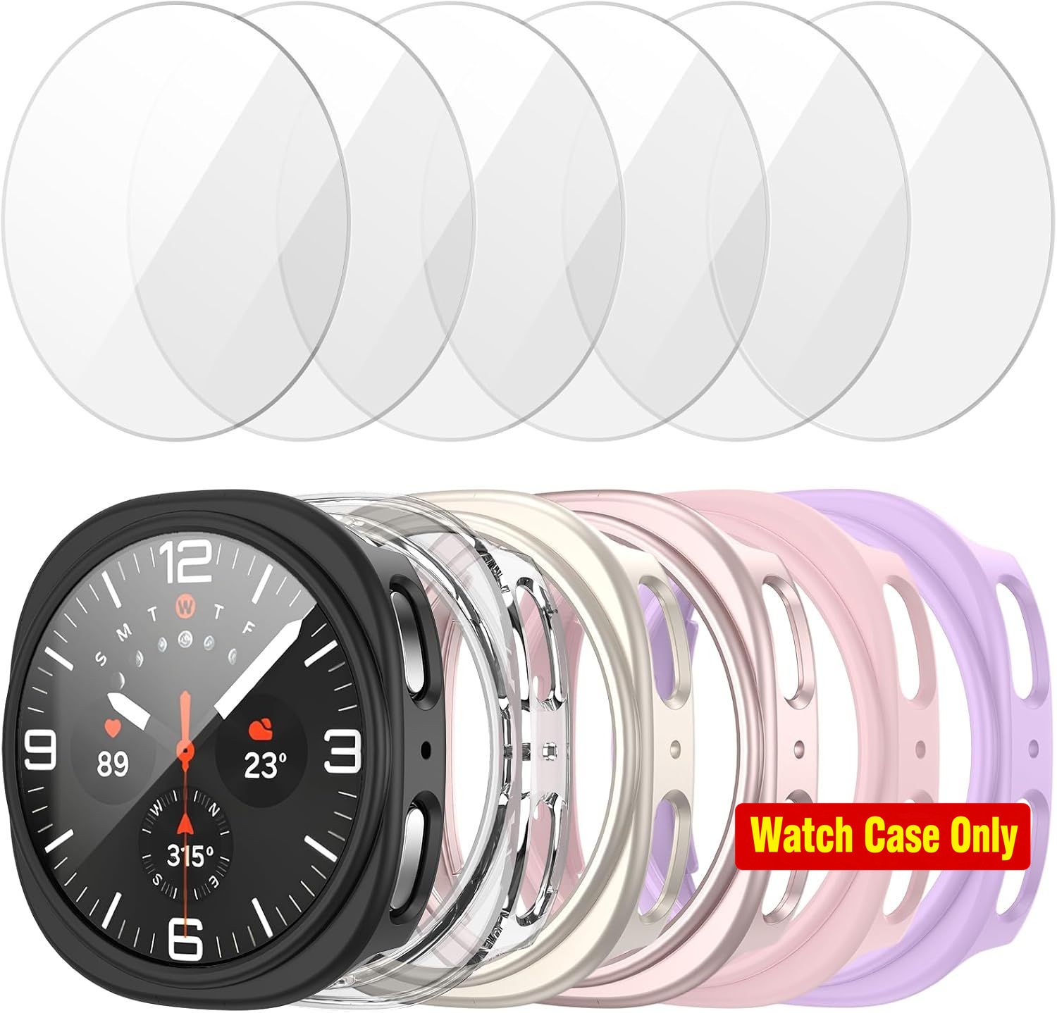 6+6 Pack Full Coverage Tempered Glass & Hard PC Case for Galaxy Watch 8 44mm