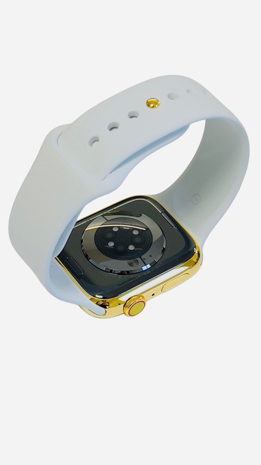 Gold Plated Apple Watch 24k Gold CUSTOM Stainless Steel Series 8 White Sport Ban