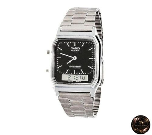 Casio AQ-230A-1D Casio Silver Black Dual Time Watch – Silver/Silver