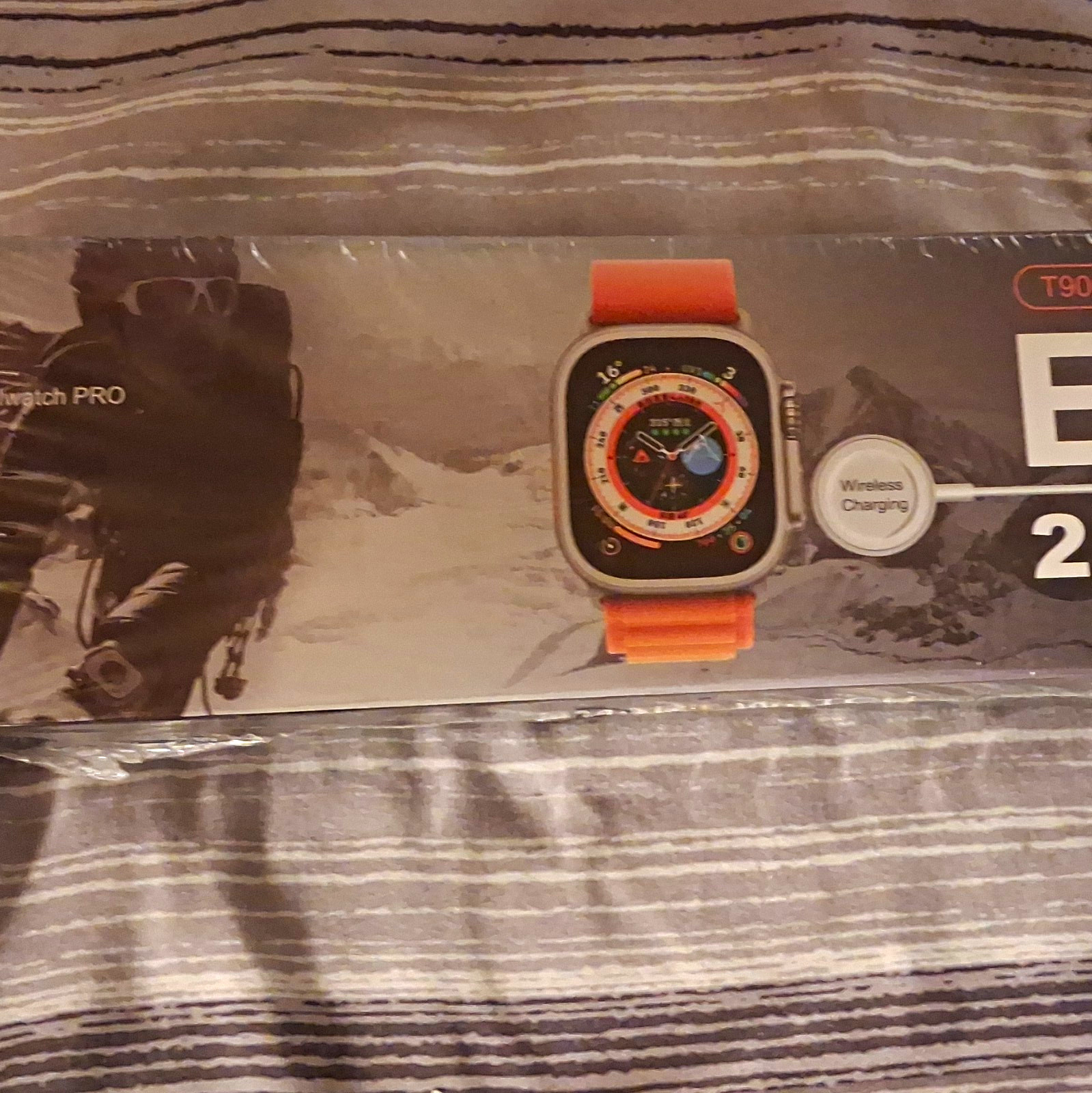 Smart Watch 49mm Silver Metal Case Orange Silicone Band Heart Rate Monitor