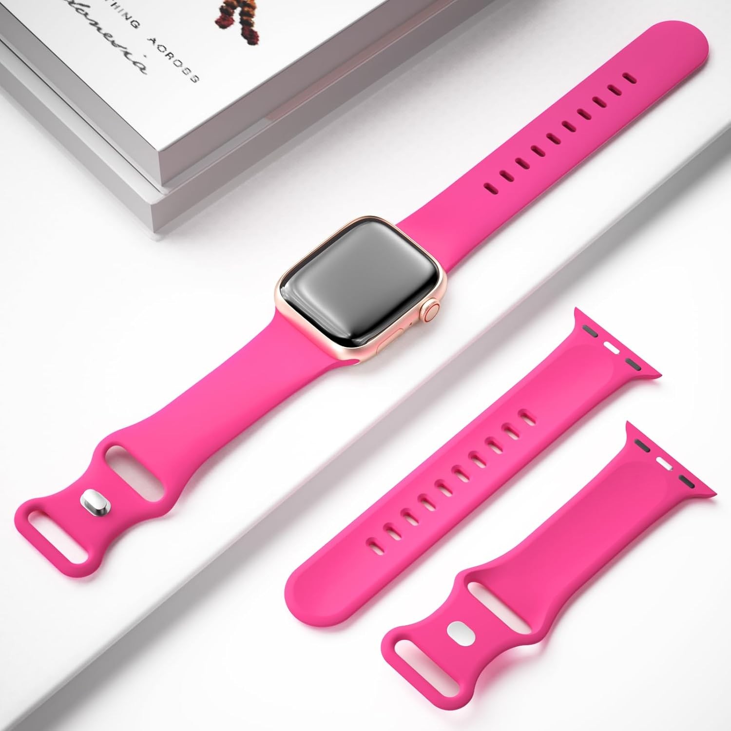 Soft Silicone Strap Compatible with Apple Watch Series 7 44mm Hot Pink