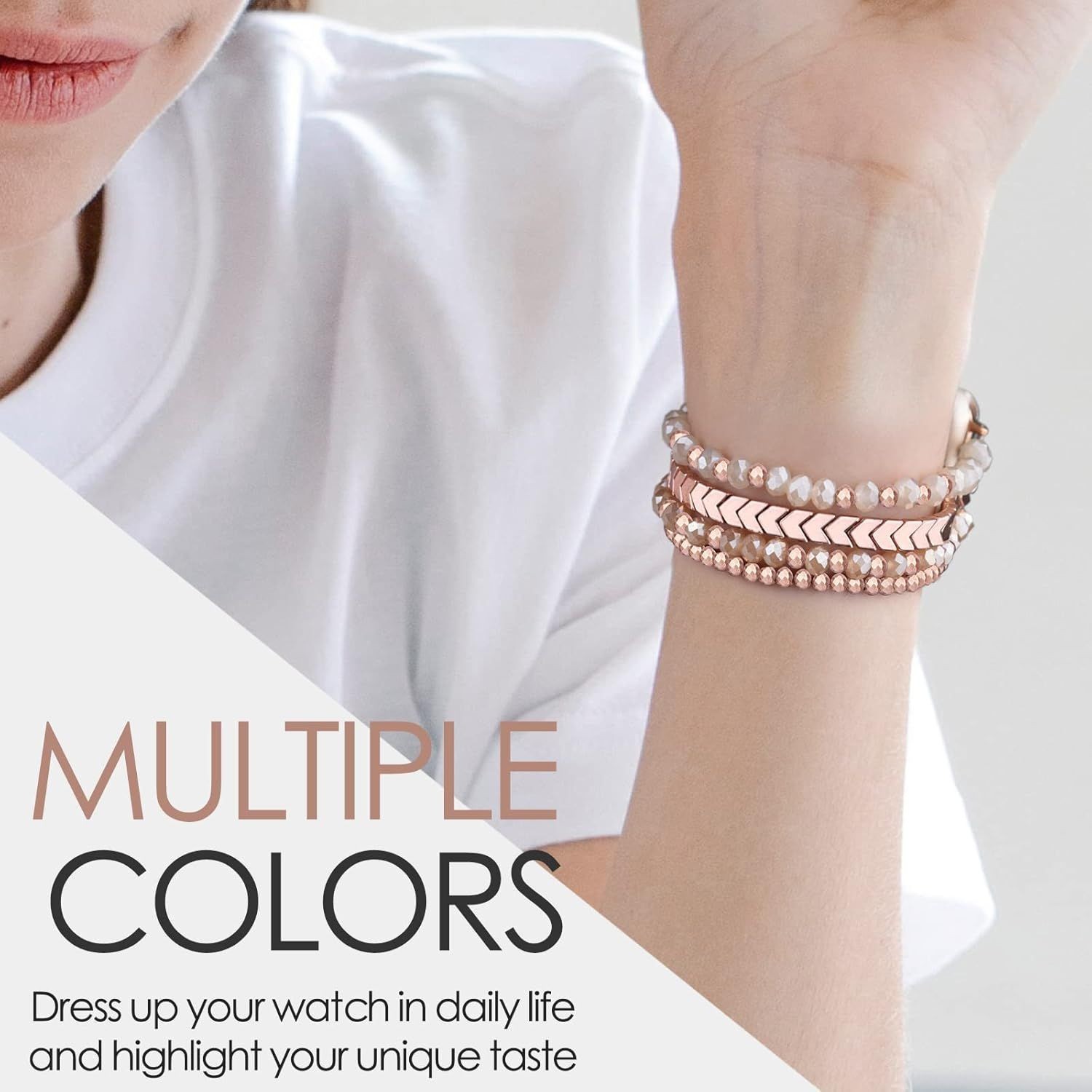 Only Strap For Apple Watch 38mm Fashion Handmade Elastic Crystal Rose Gold