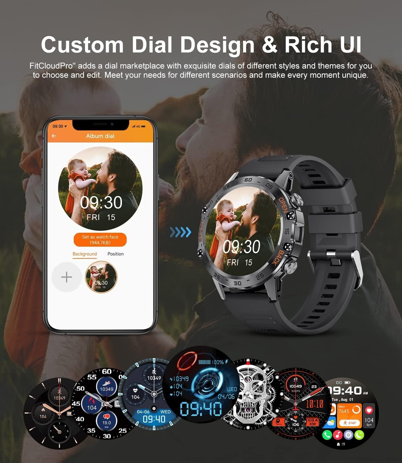 Versatile Fitness Tracker Smartwatch for Men with DIY UI & Long Battery Life