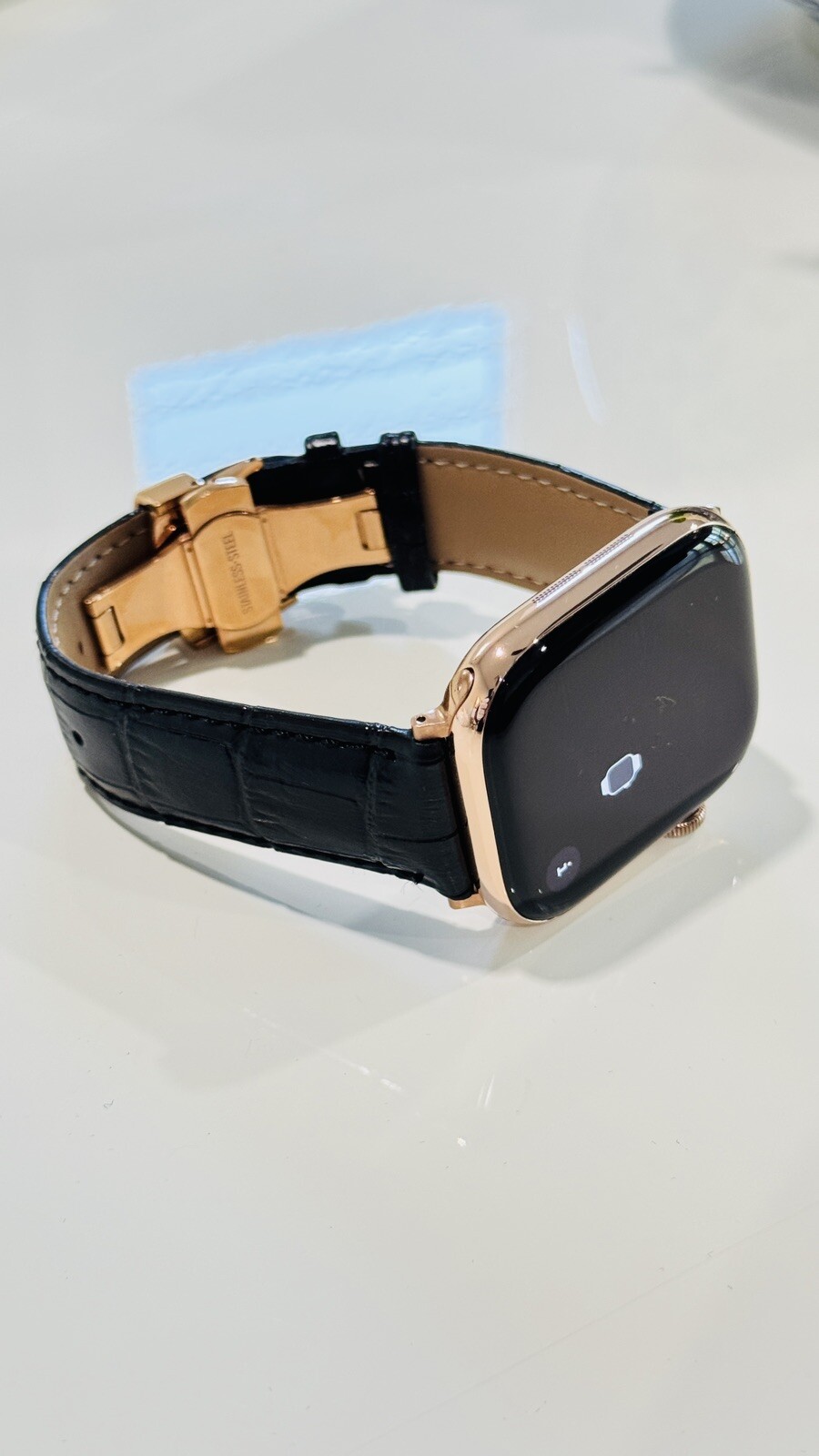 24k ROSE Gold Plated Apple Watch Series 10 46mm Black Leather Band CUSTOM