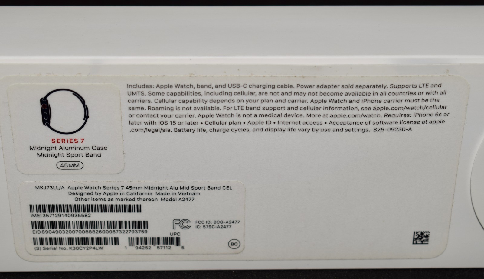 Apple Watch Series 7 45mm Midnight Aluminum Case W/ Sport Band A2477 ~ NIB