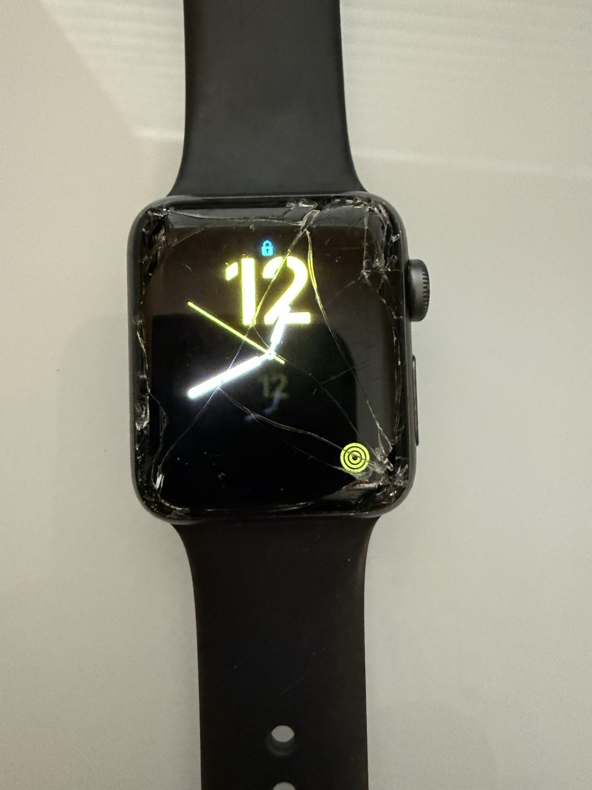 Apple Watch Series 3 38mm Space Gray Aluminum Locked And Crack Screen For Parts