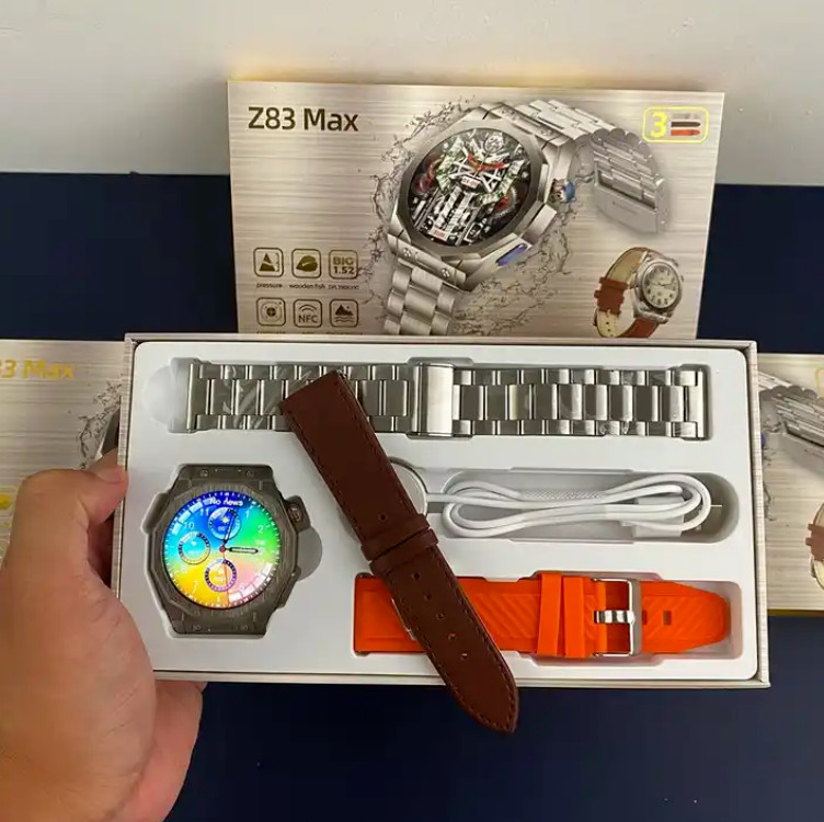Z83 Max Smart Watch with 3 straps BT 5.3 1.52 inch Amoled Round Screen NFC IP68