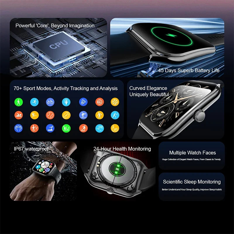 New Ultra Thin Smart Watch Men 1.96 AMOLED HD Pixel Display Always Show Time BT