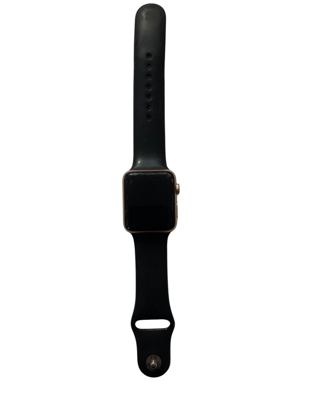 Apple Watch Series 3 42mm Gold Aluminum Case Black Band A1859 Cracked Screen