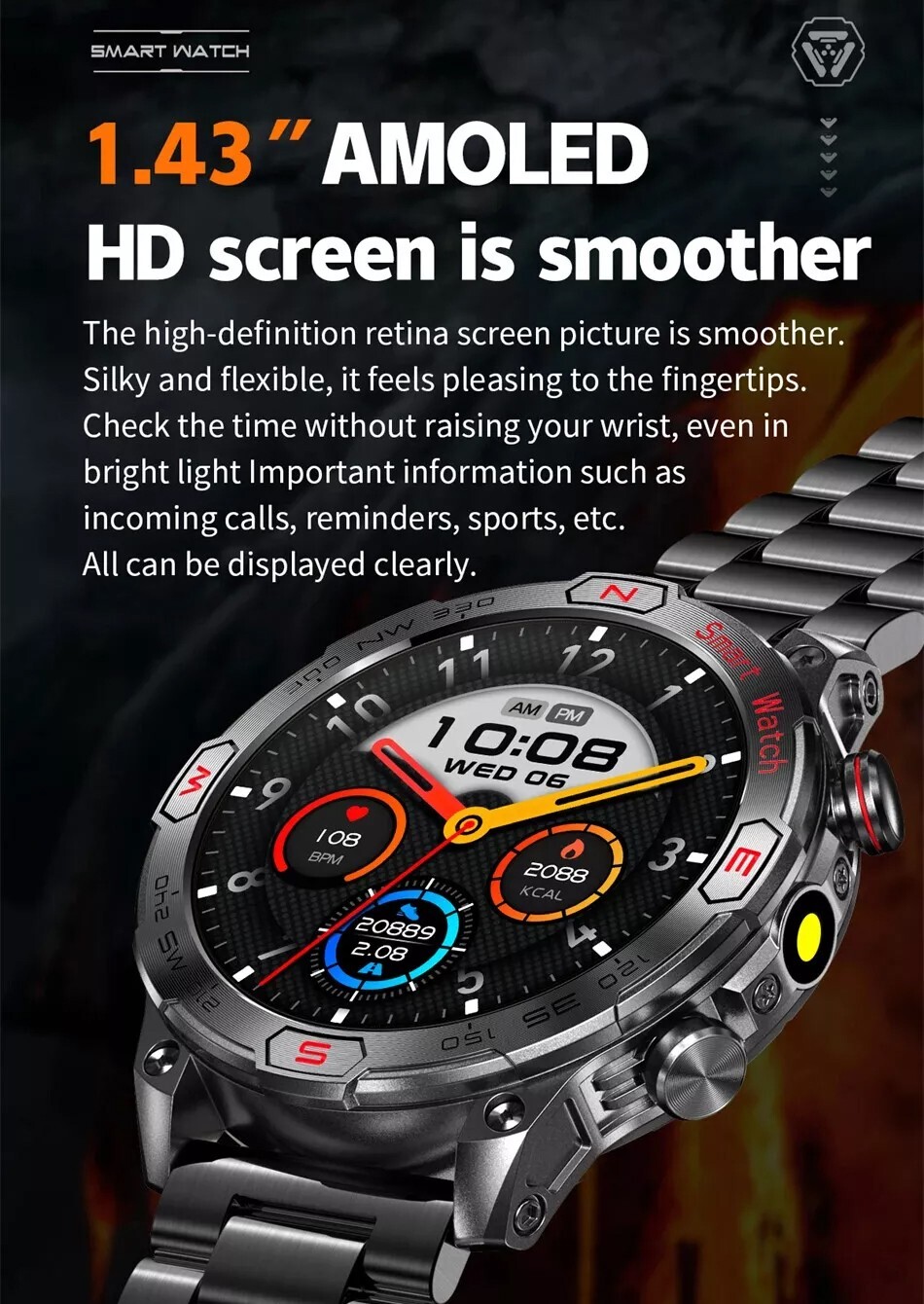 NEW 1.43″ Smart Watch Men Bluetooth Call GPS Compass HRM Fitness Tracker IP68