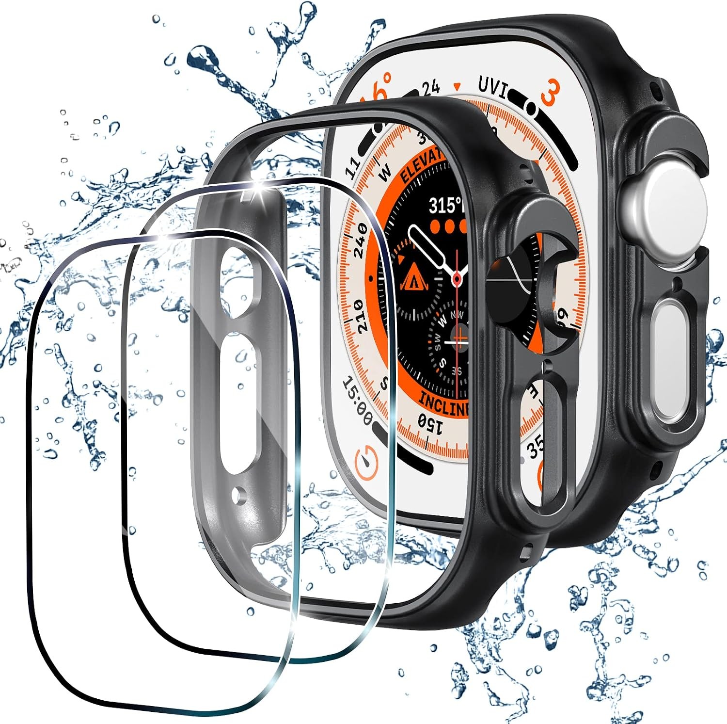 2+2 Pack Case for Apple Watch Ultra 2 49mm Waterproof Hard PC Bumper & Glass Fil