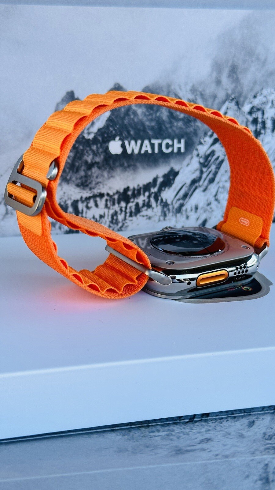 Custom Diamond Polished 49MM Apple Watch ULTRA 2 with Orange Loop Band LTE GPS