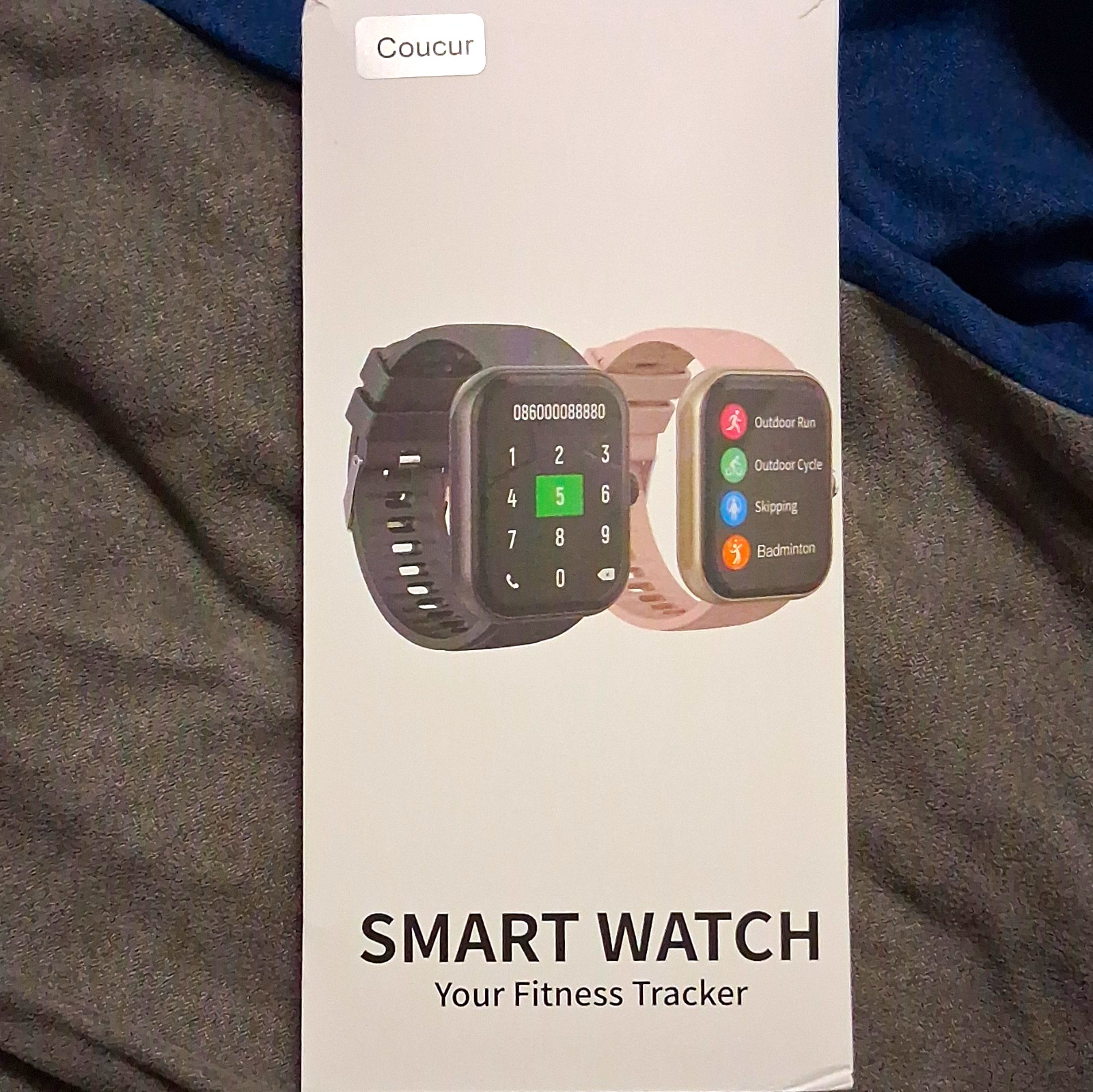 Coucur Smart Watch 44mm Black Silicone Band Touchscreen Fitness Tracker 4GB