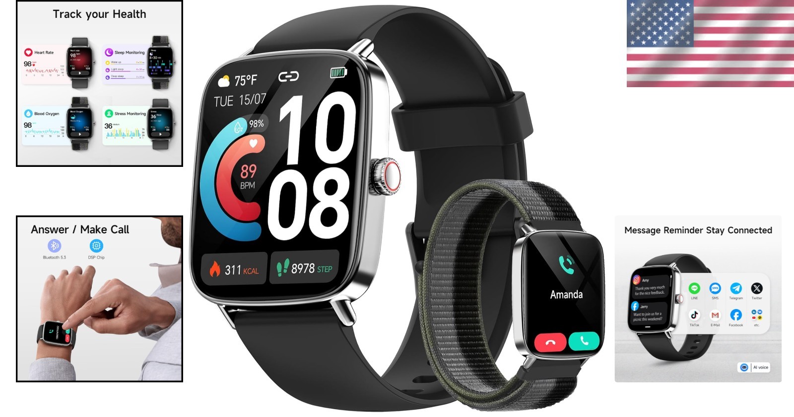 Waterproof Smart Watch for Fitness & Connectivity – 1.85″ AMOLED Display