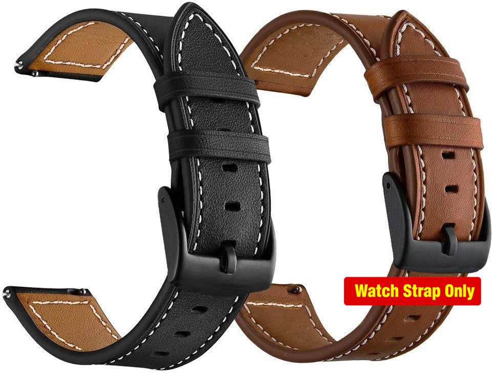 2 Pack Leather Strap Compatible with Garmin Venu 3 22mm Black Metal Buckle