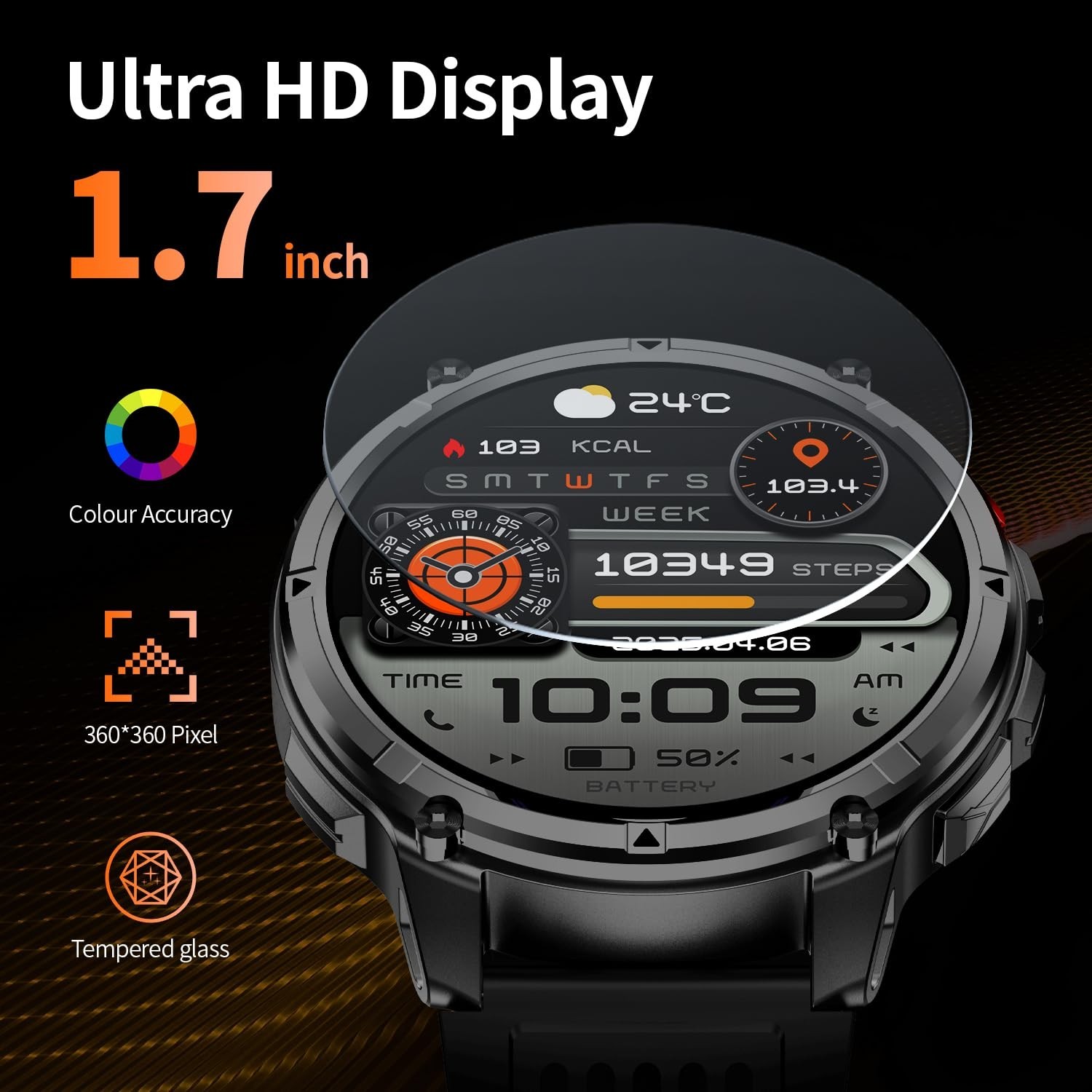 Men’s Military Smart Watch – Waterproof Fitness Tracker, 100+ Sports Modes, Hear