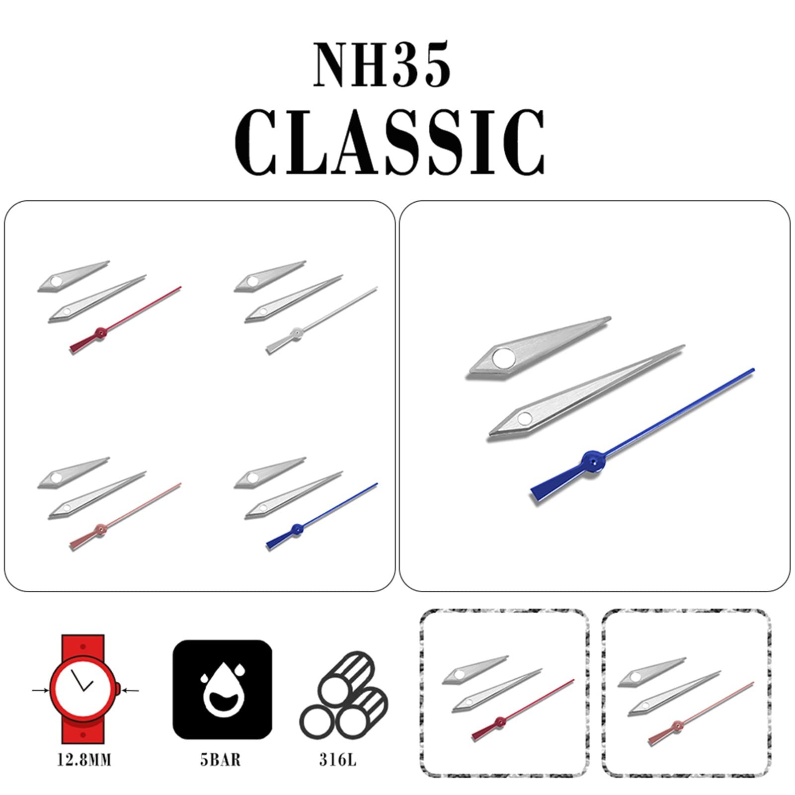 Modified 3 Pins Watch Hands Pointer Repair Parts Fits NH35 NH36 4R 7S Movement