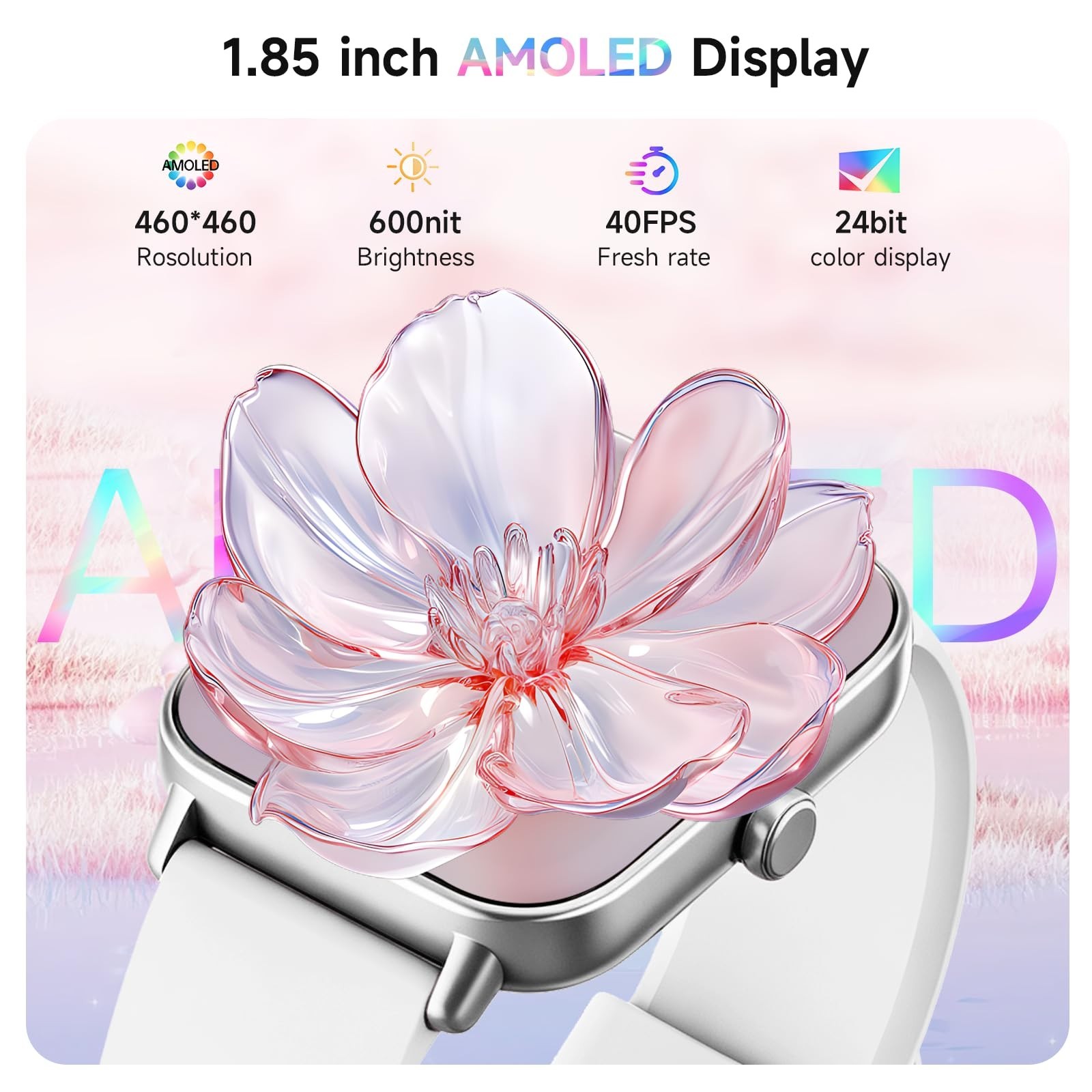 Women’s Smart Watch 1.85″ AMOLED Display, Fitness Tracker, Heart Rate, IP68 Wate