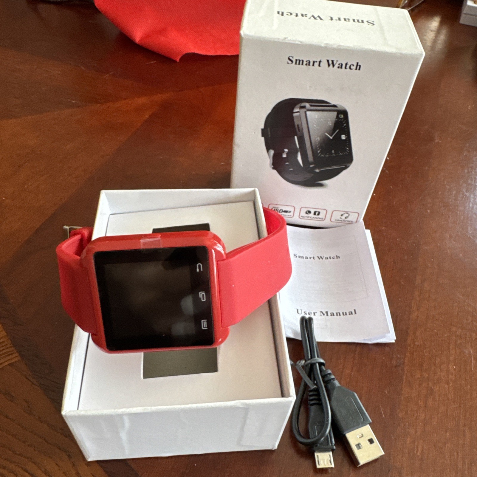 Smart Watch RED Hands Free Music Player Micro USB Bluetooth Notifications New