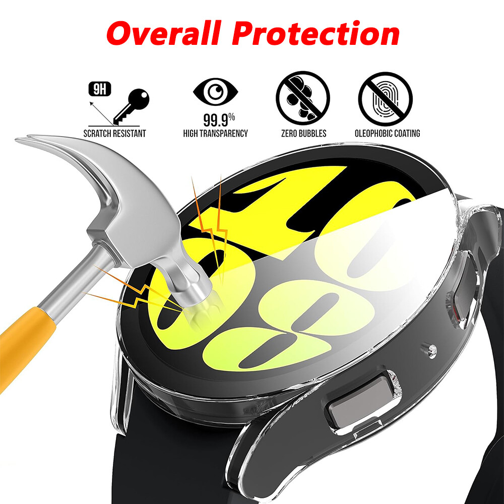 For Samsung Galaxy Watch 6 5 4 Hard Case Screen Protector Tempered Glass Cover