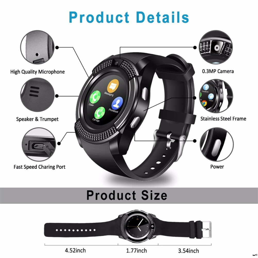 Smart Watch Camera SIM Card Slot Hands-free Call Reminder for Android Phones