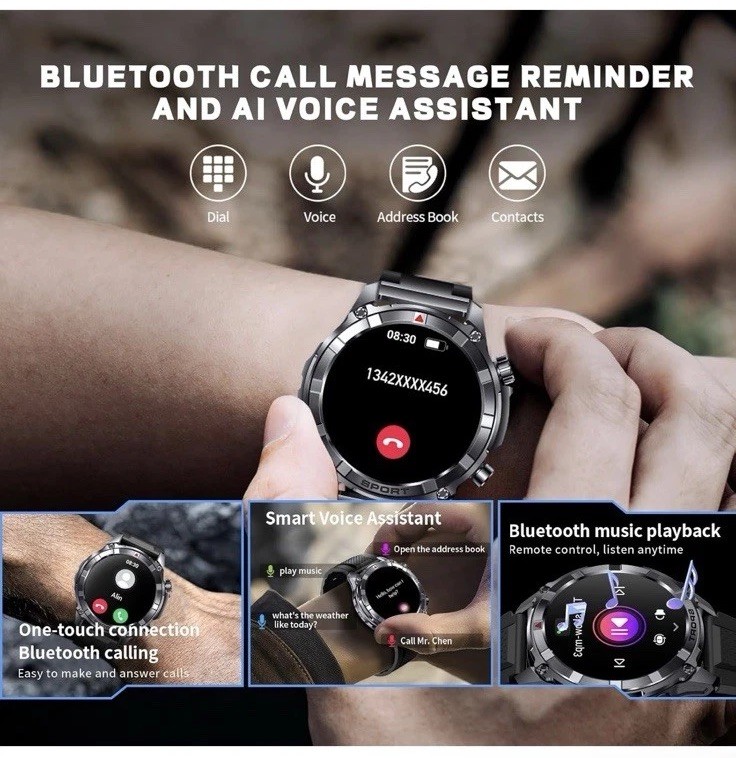 Smart Watches for Men with Bluetooth&Flashlight: 1.52″ IP68 Waterproof Men’s …