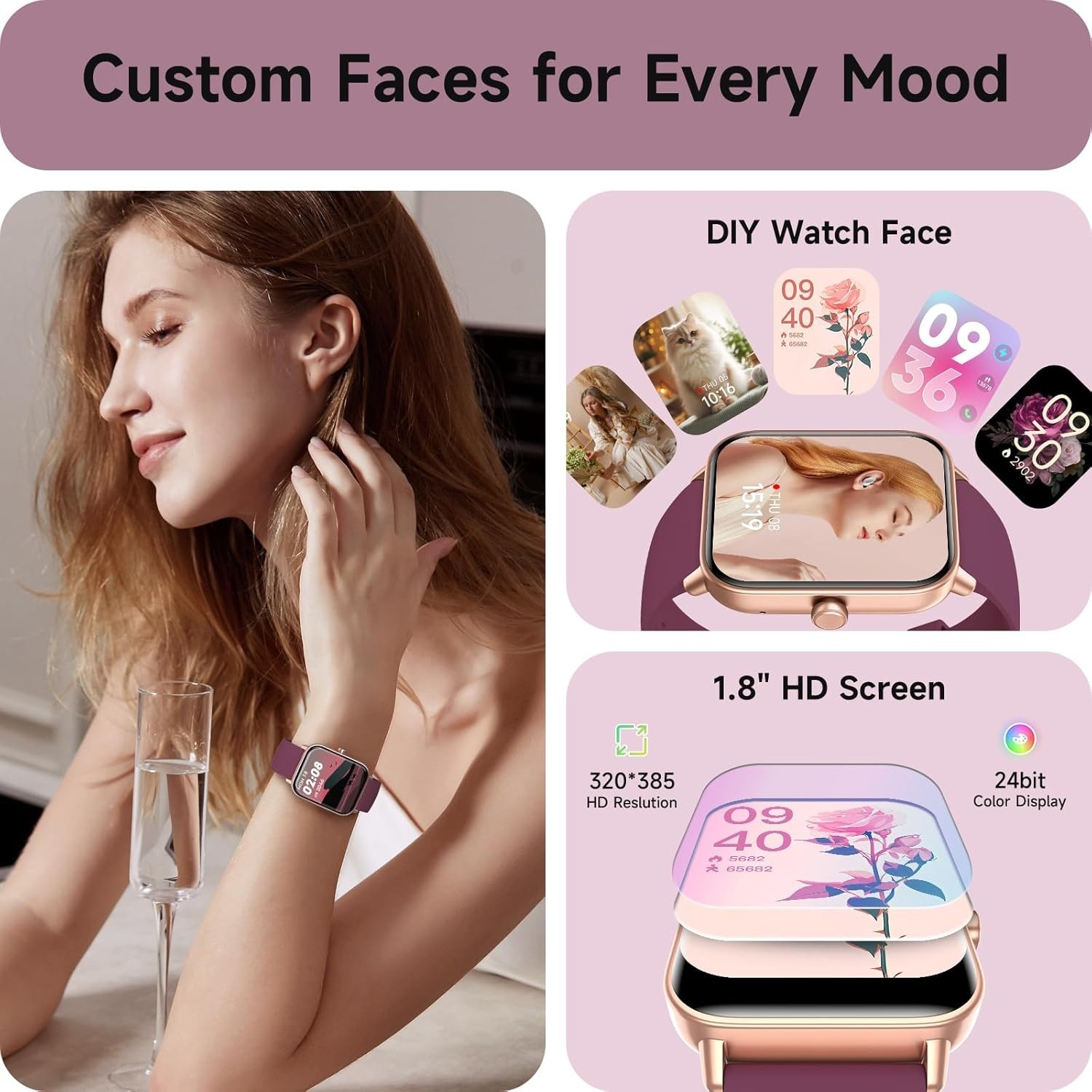 Smart Watches for Women Answer/Make Calls, AI Alexa Built-in, 1.8″ Touch Scre…