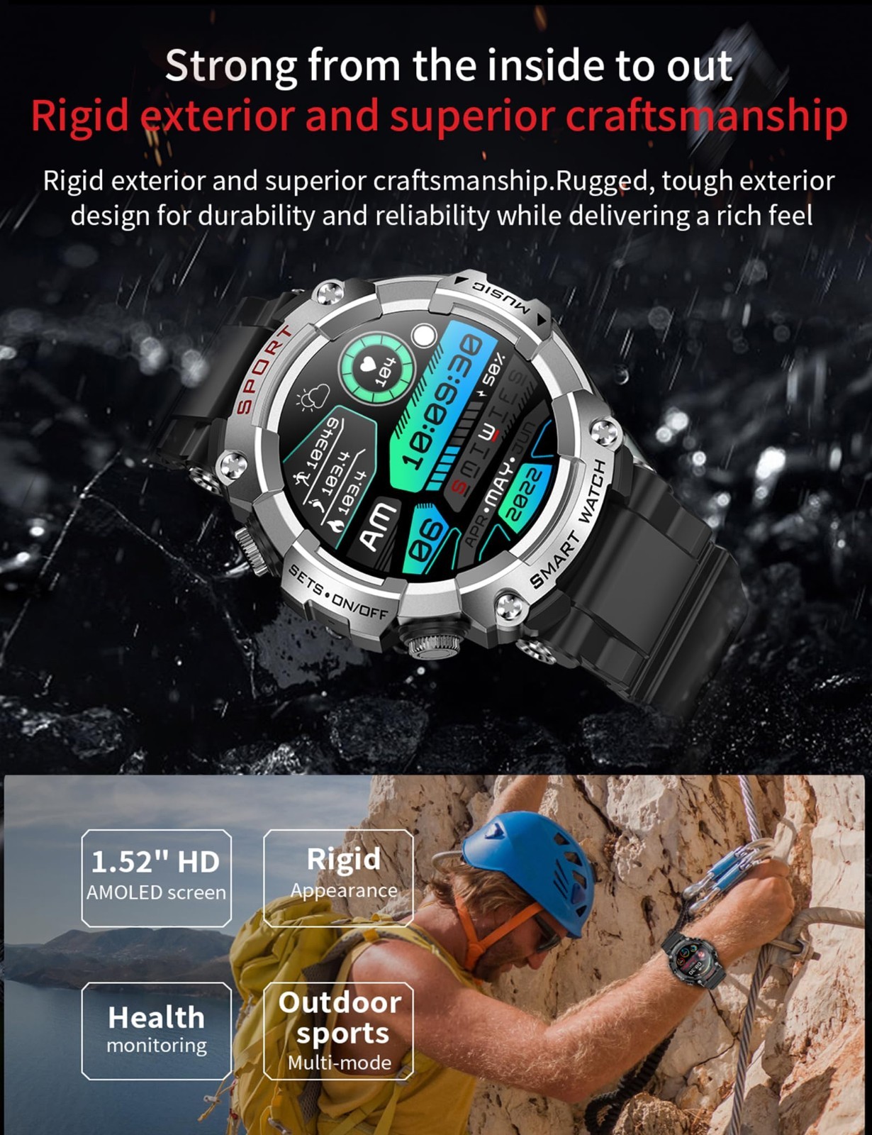 Smart Watch with Bluetooth Earbuds, Fitness Tracker, Military Resistant, Heart R