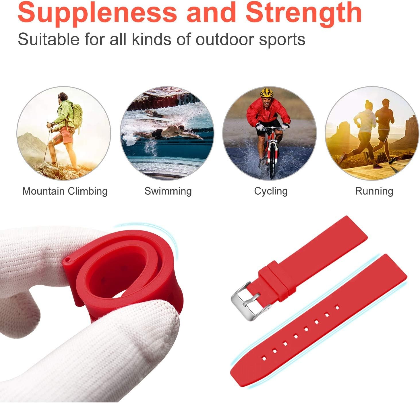 Silicone Strap Compatible with 20mm Watch – Waterproof, Smooth, Flexible