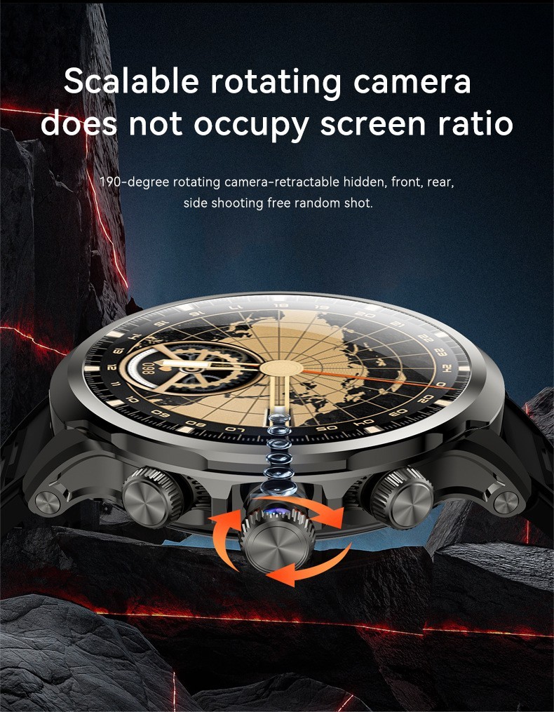 4G Amoled Smart Watch with SIM Card Slot Rotating Camera Phone Watch 1880mAh