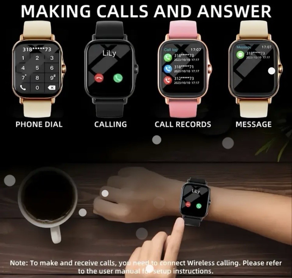 Touchscreen Bluetooth Call Smart Watch 40mm Metal Case, Black Silicone Band