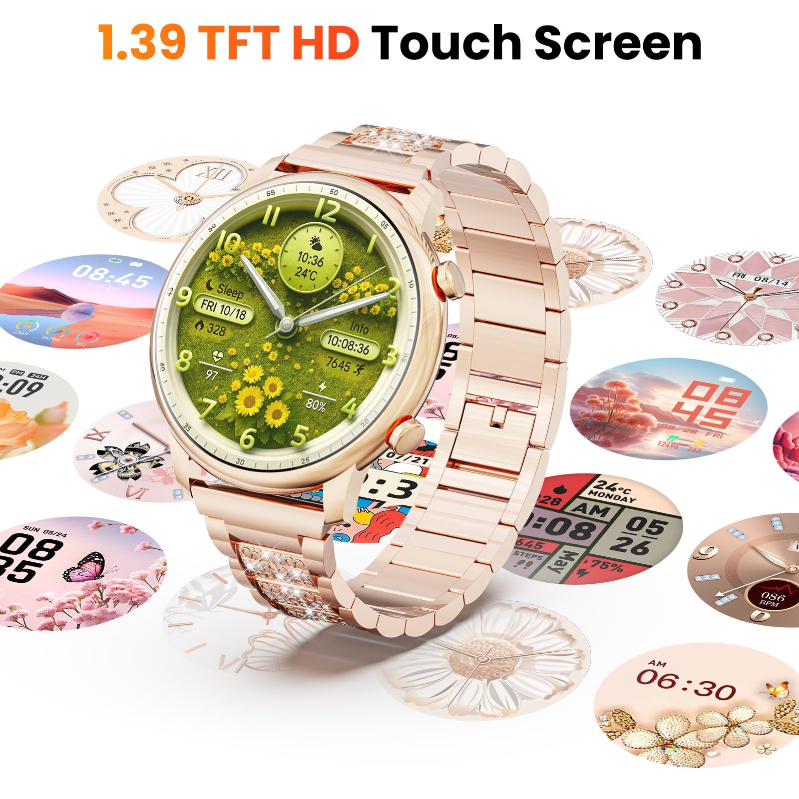 Watches for Android Phones iPhone (Bluetooth ),1.39” Round Fitness Tracker H…