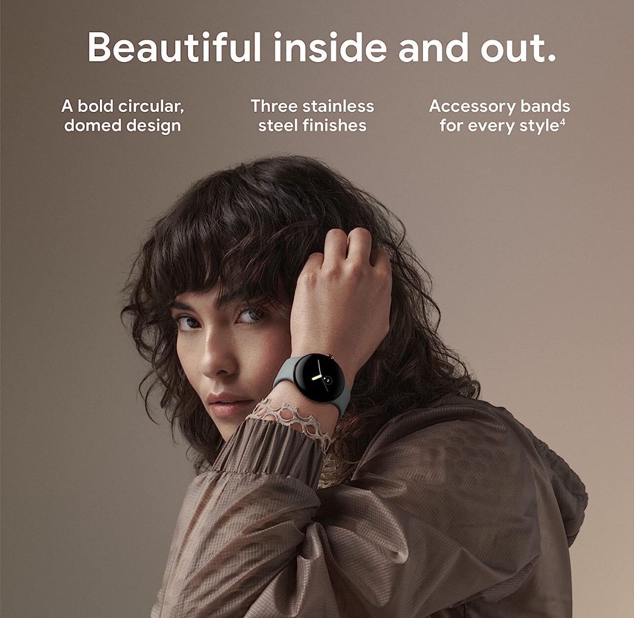 Google Pixel Watch Polished Silver Stainless Steel Case with Charcoal watch band