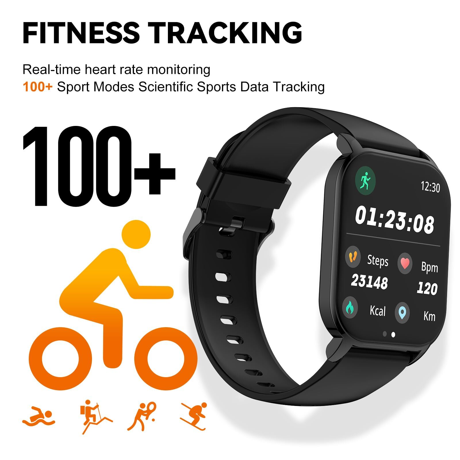 2.02” Smart Watch – HD Touchscreen – Fitness Tracker – 100+ Sport Modes – IP68
