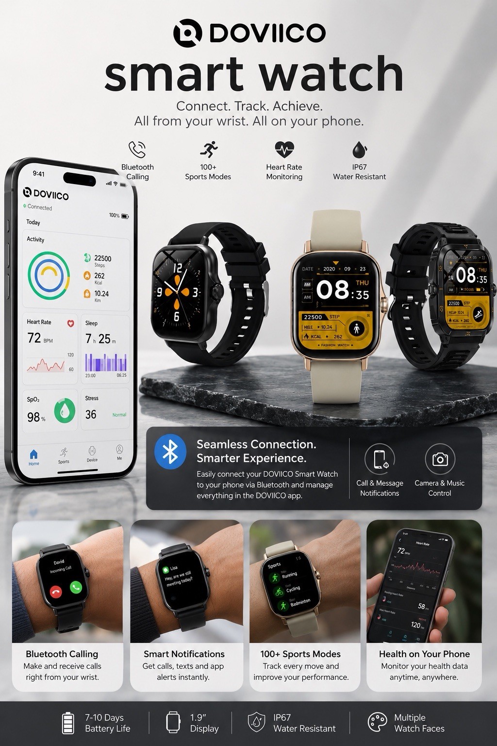⌚ DOVIICO Smart Watch – Stay Connected, Stay Active! 📱