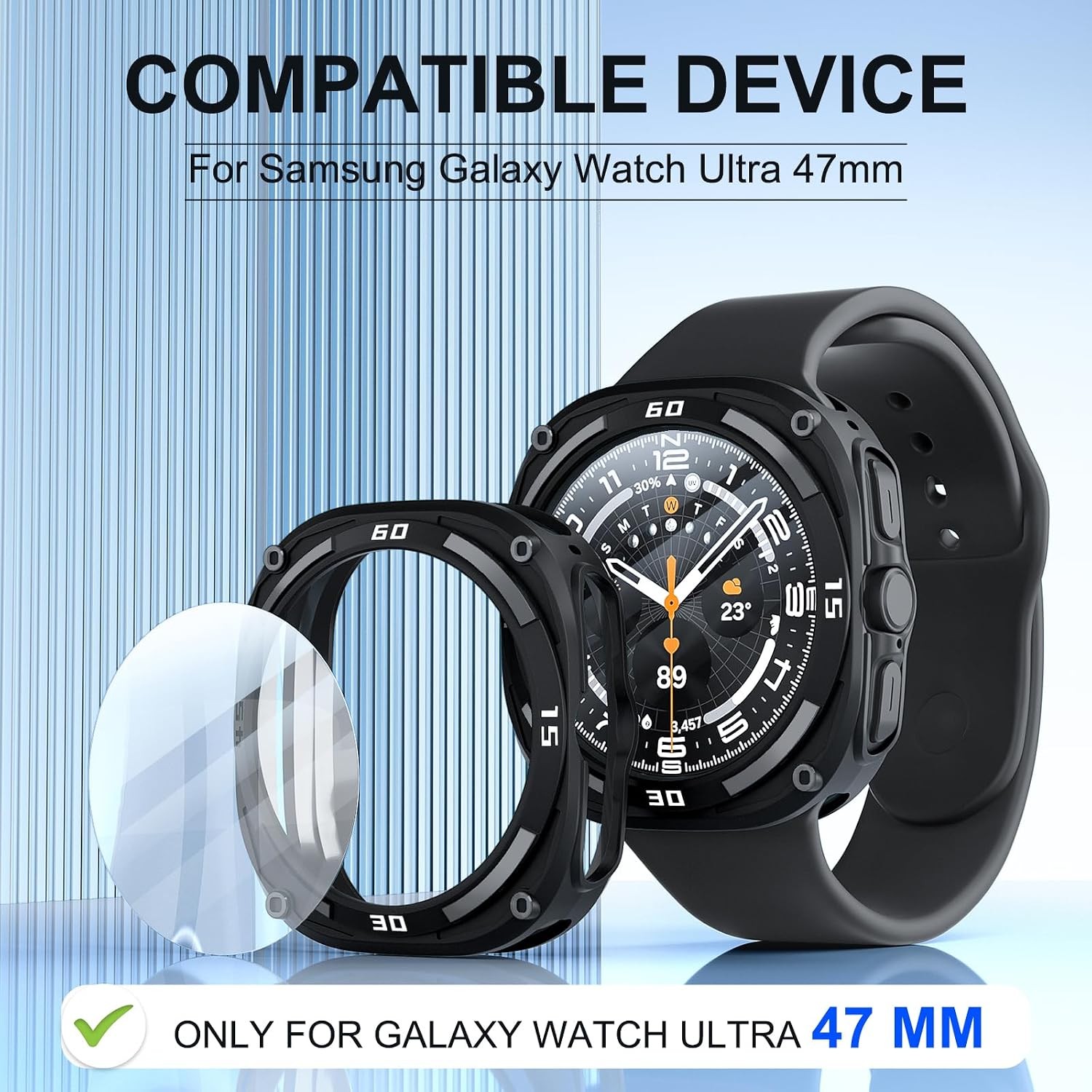 1-Pack TPU Bumper Case for Samsung Galaxy Watch Ultra 47mm, Anti-Scratch, Black