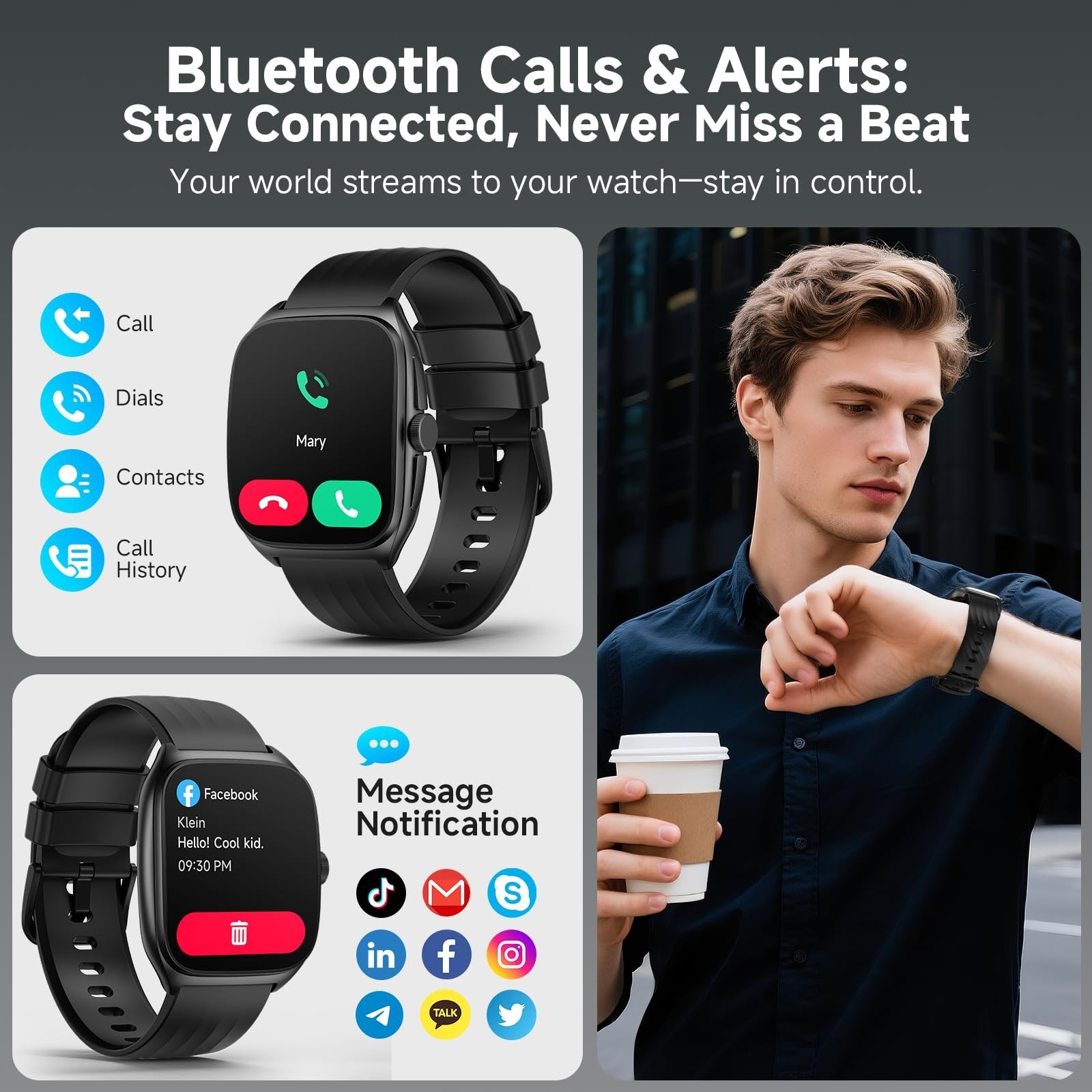 SOUYIE Smart Watch 1.85″ AMOLED Display IP68 Waterproof Fitness Tracker for