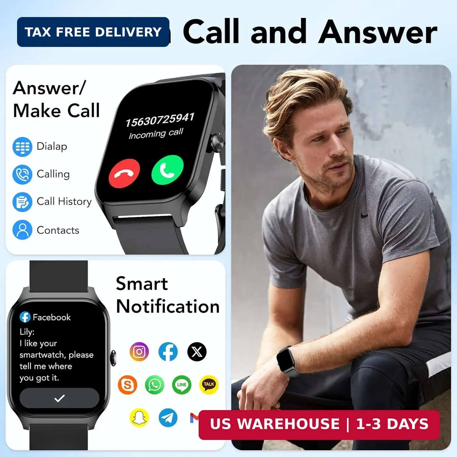 Smart Watch for Men Women, 1.85″ HD Fitness Tracker with Bluetooth Calls/AI Voic