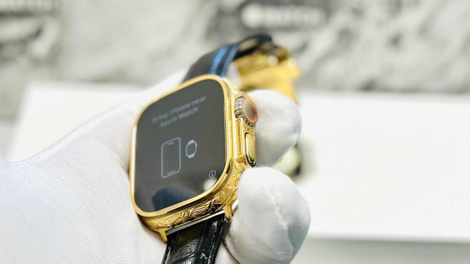 Apple Watch ULTRA 49mm Hand Engraved 24k Gold Plated With 24k Gold Plated Link B
