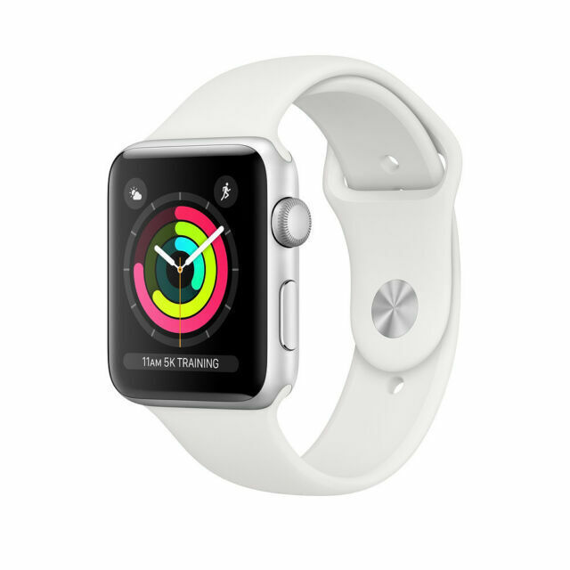 Apple Watch Series 3 38 mm Silver Aluminum Case White Sport Band Smartwatch -…