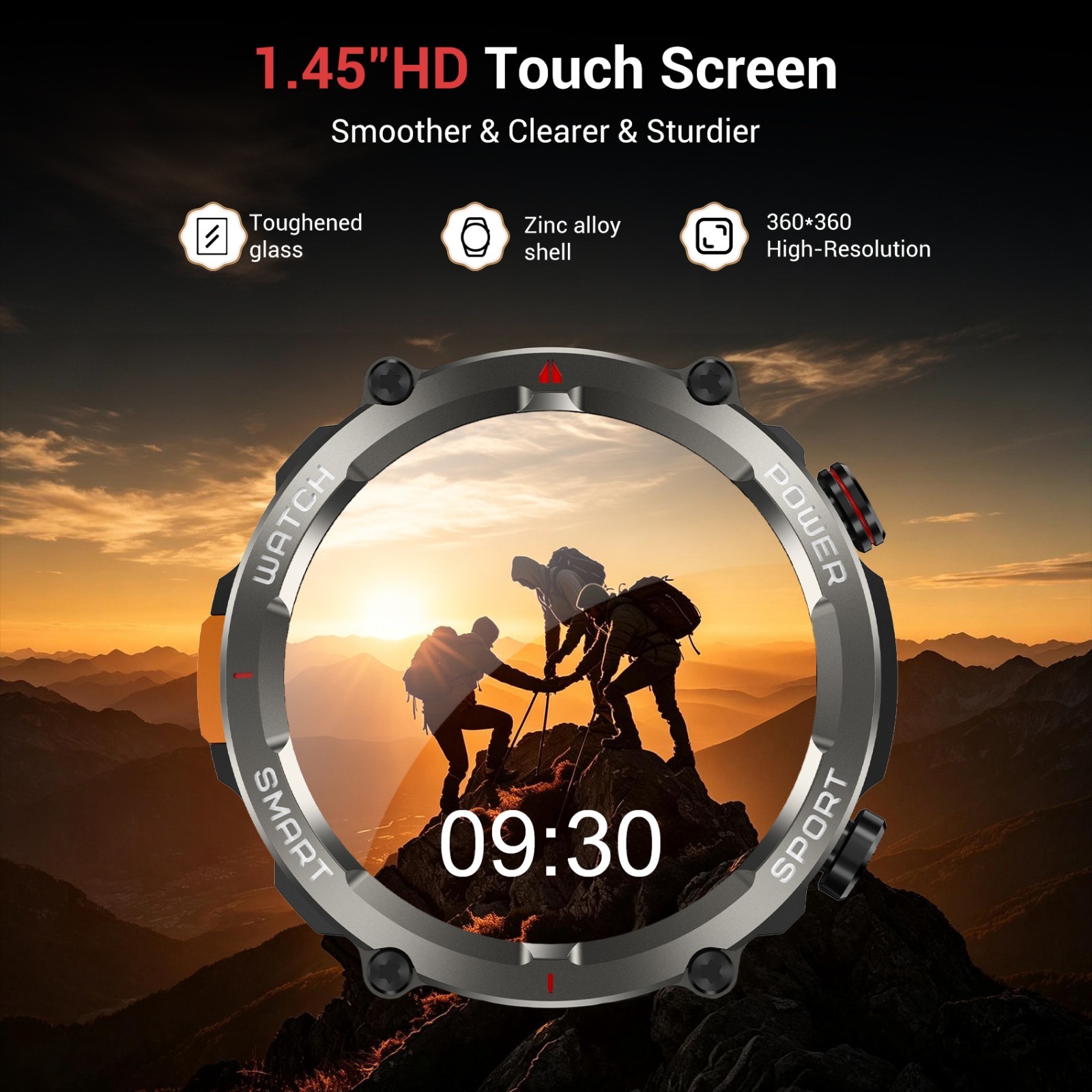 Military Smart Watch Men Bluetooth Call Rugged Fitness Tracker for Android iOS