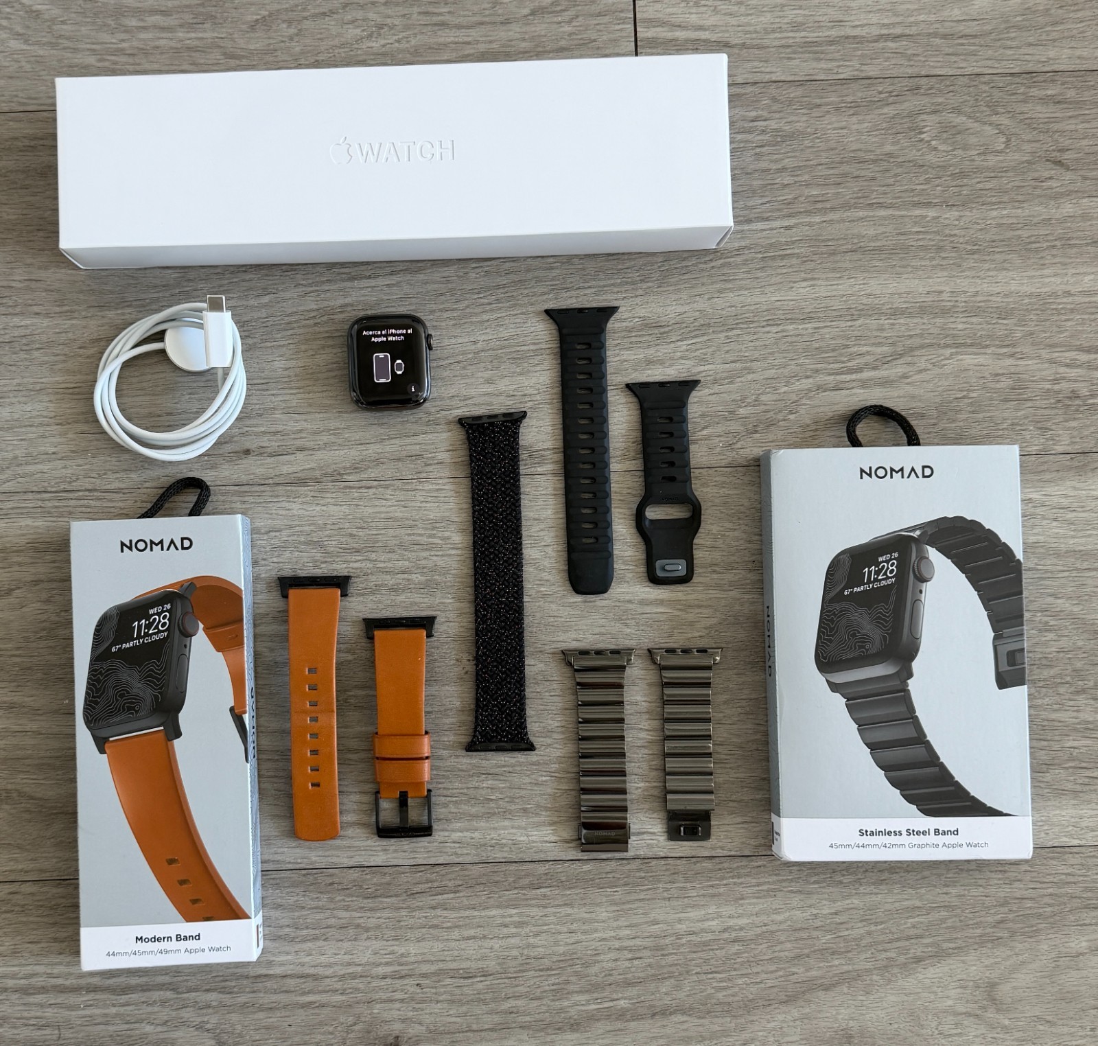 Apple Watch Series 7 45mm Stainless Steel Graphite Solo Loop w/ NOMAD Band Lot