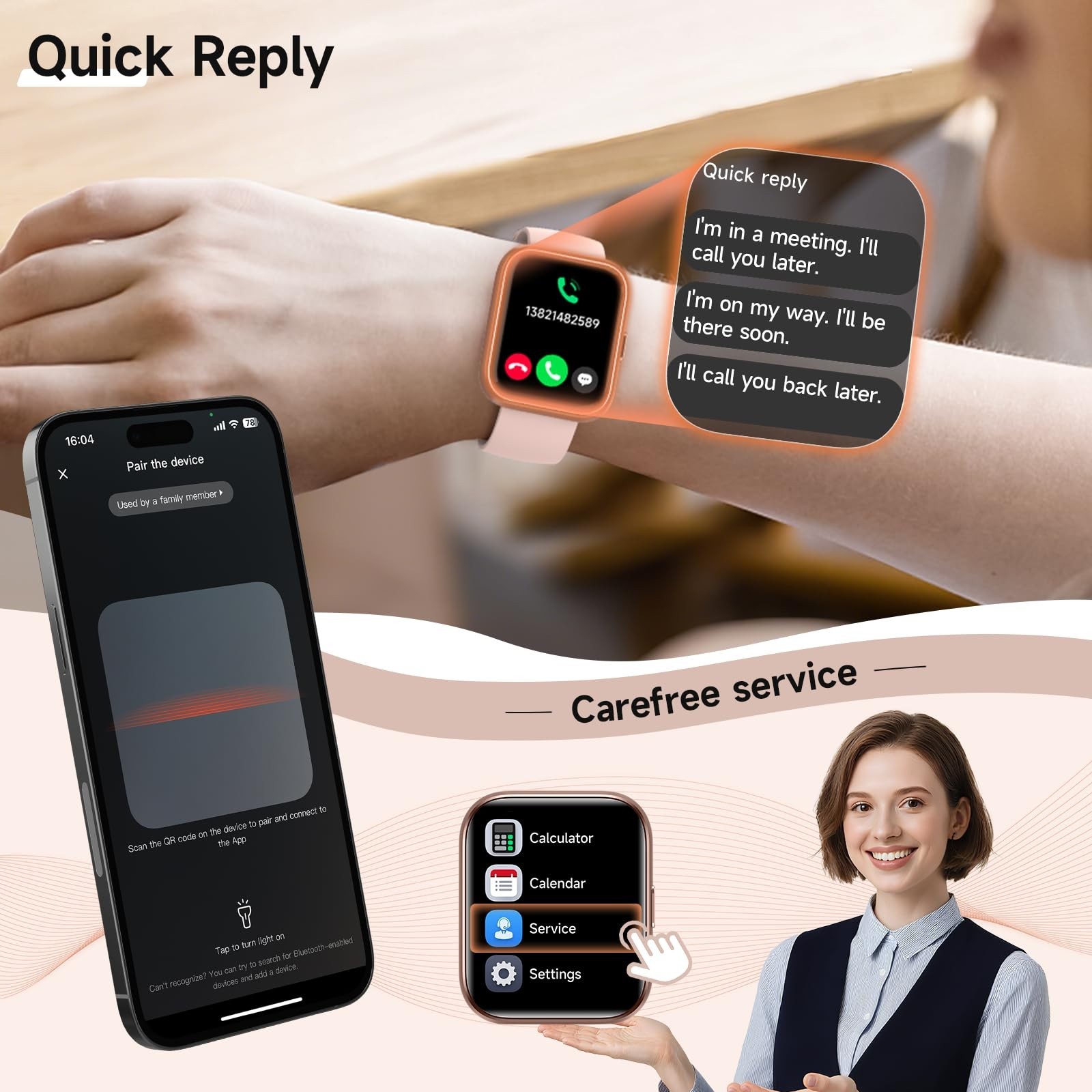 1.8″ Touch Screen Smart Watch for Women, Fitness Tracker, Calls, Alexa, Heart Ra