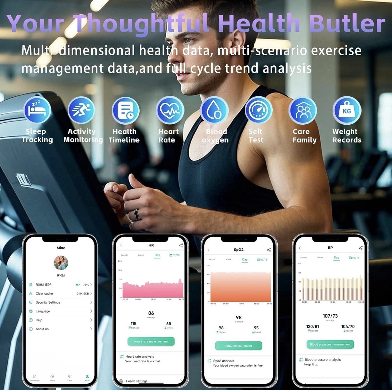 Black Aluminum Smart Ring Heart Rate Sleep Activity Tracker Waterproof size 9