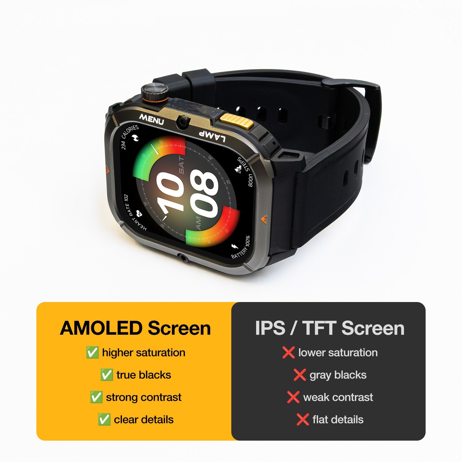 AGM Legion 3 Outdoor Rugged Smart Watch 1.95” AMOLED 5ATM Waterproof Heart Rate